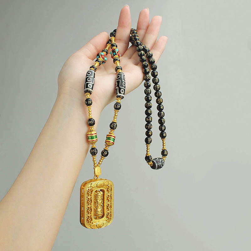 Long Six Words Proverb Agate Tibet Beads Necklaces