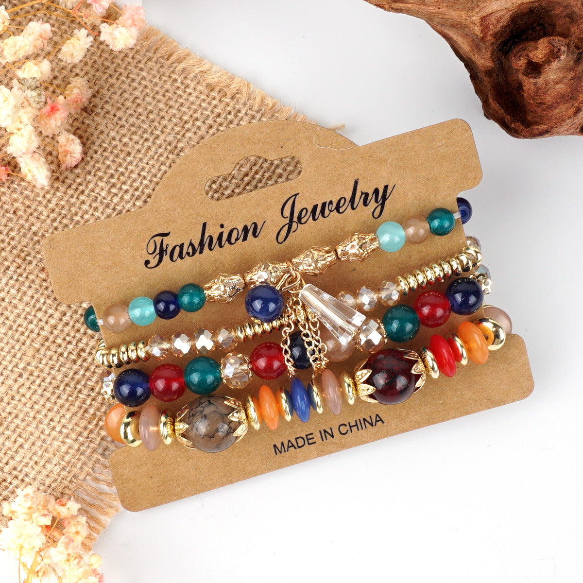 Bohemian Chain Tassel Colored Glass Crystal Bracelet
