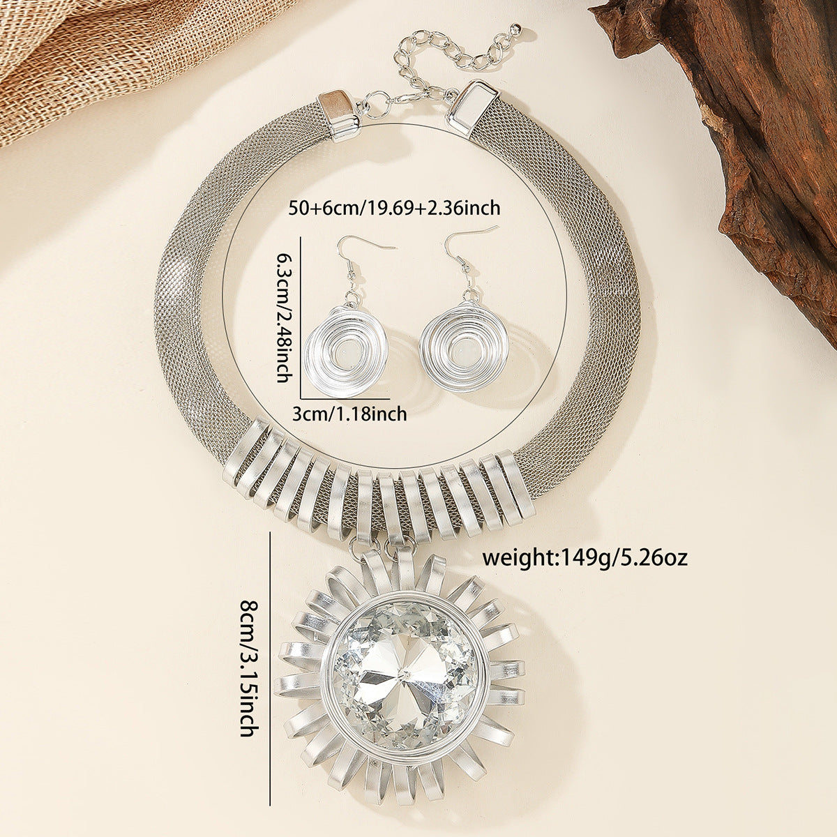 Women's Fashion Luxury Crystal Glass Big Gem Sunflower Suit Jewelry Set