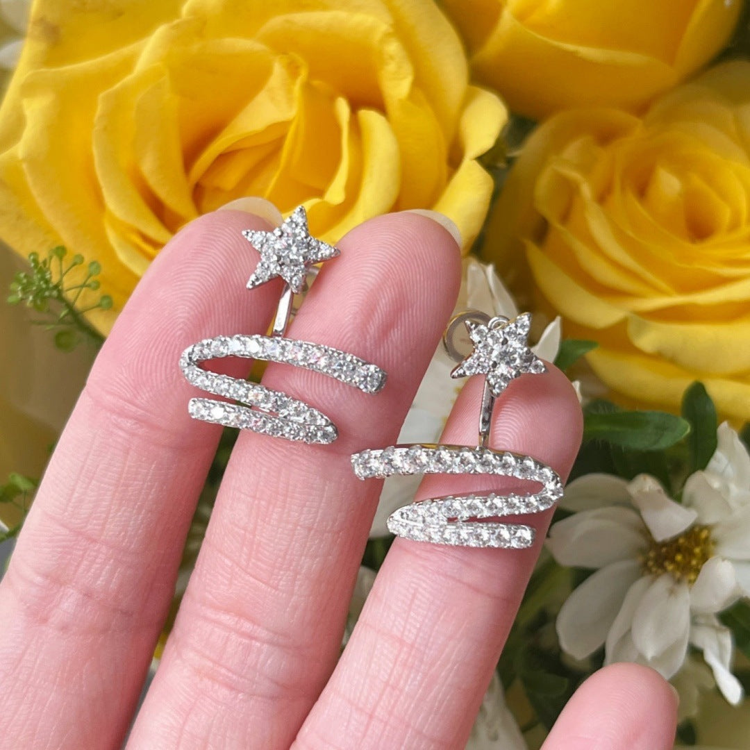 Star Ribbon Meteor Female Light Luxury Asterism Eardrops Sier Rings