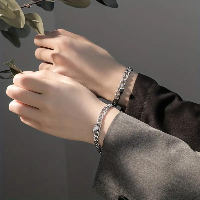 Style Heart Personality Magnet Suction Distressed Pair Bracelet