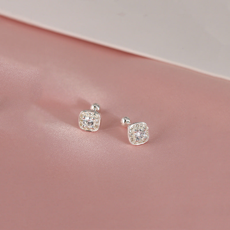 Women's Small Exquisite Shining Diamond Square Screw Fashion Personality Affordable Luxury Earrings