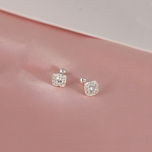 Women's Small Exquisite Shining Diamond Square Screw Fashion Personality Affordable Luxury Earrings
