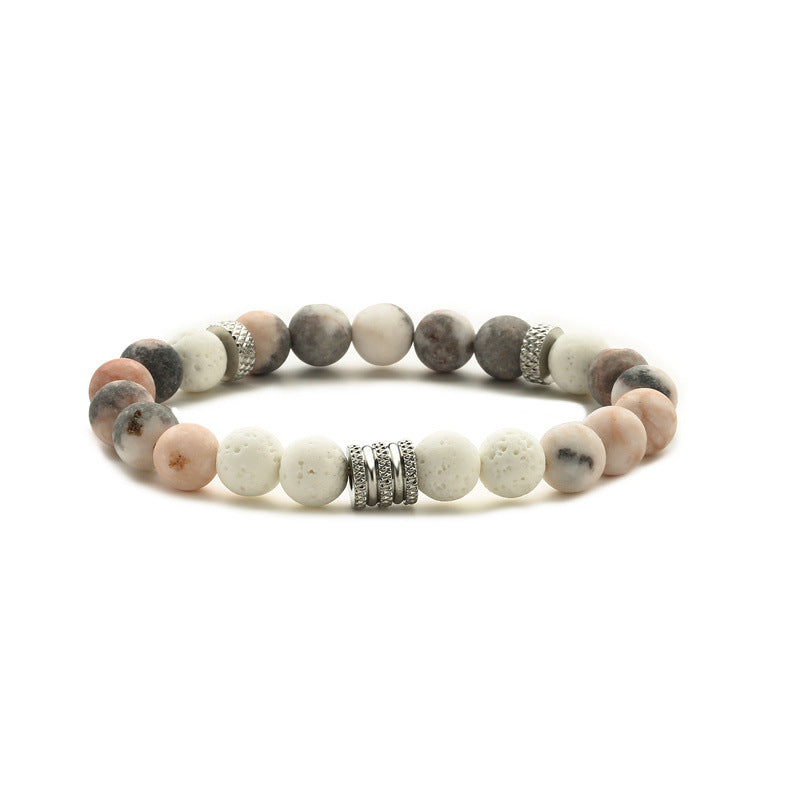 Personalized Blue Tiger Eye Beaded Pink Zebra Volcanic Stone Stainless Bracelets