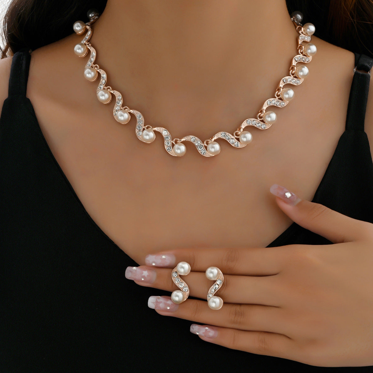 Women's Imitation Pearl S-shaped Bridal Wedding Jewelry Set