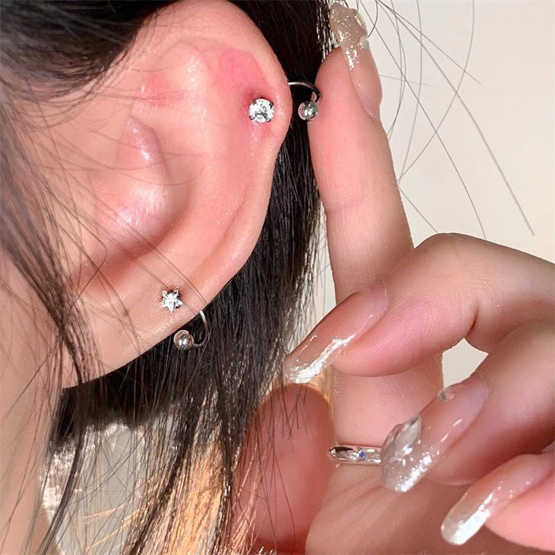 Women's Super Flash U-shaped Ear Bone Fashionable Screw Tightening Buckle Stud Earrings