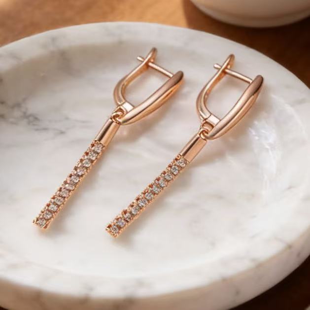 Women's Copper Rose Gold Micro Inlaid Zircon Long Light Luxury High-grade Earrings