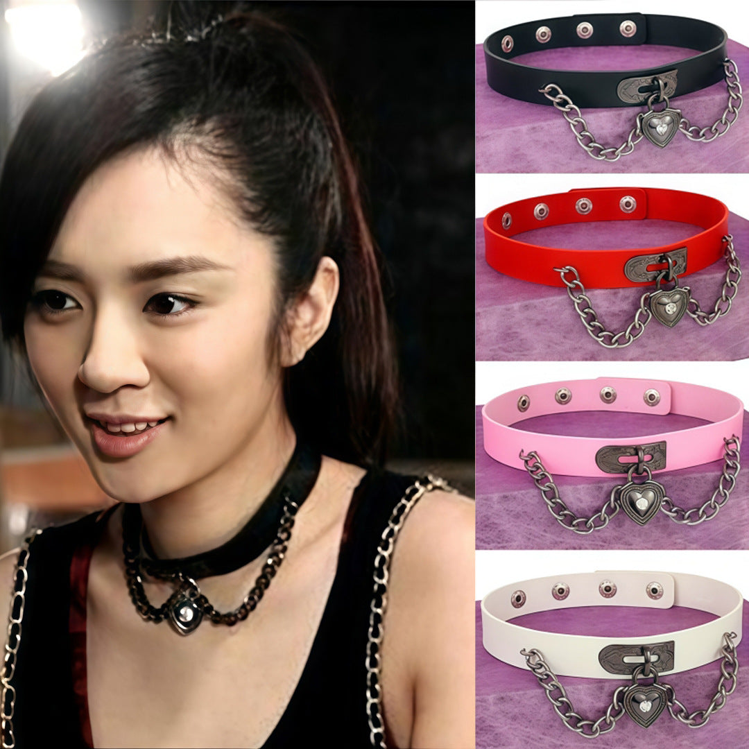 Leather Love Male Girlfriends Wang Punk Style Heart-shaped Lock Necklet Necklace