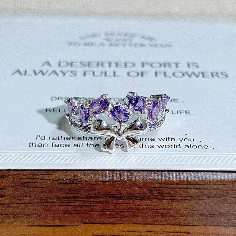 Purple Zirconium Bow Open Sweet Cool Niche High Ring