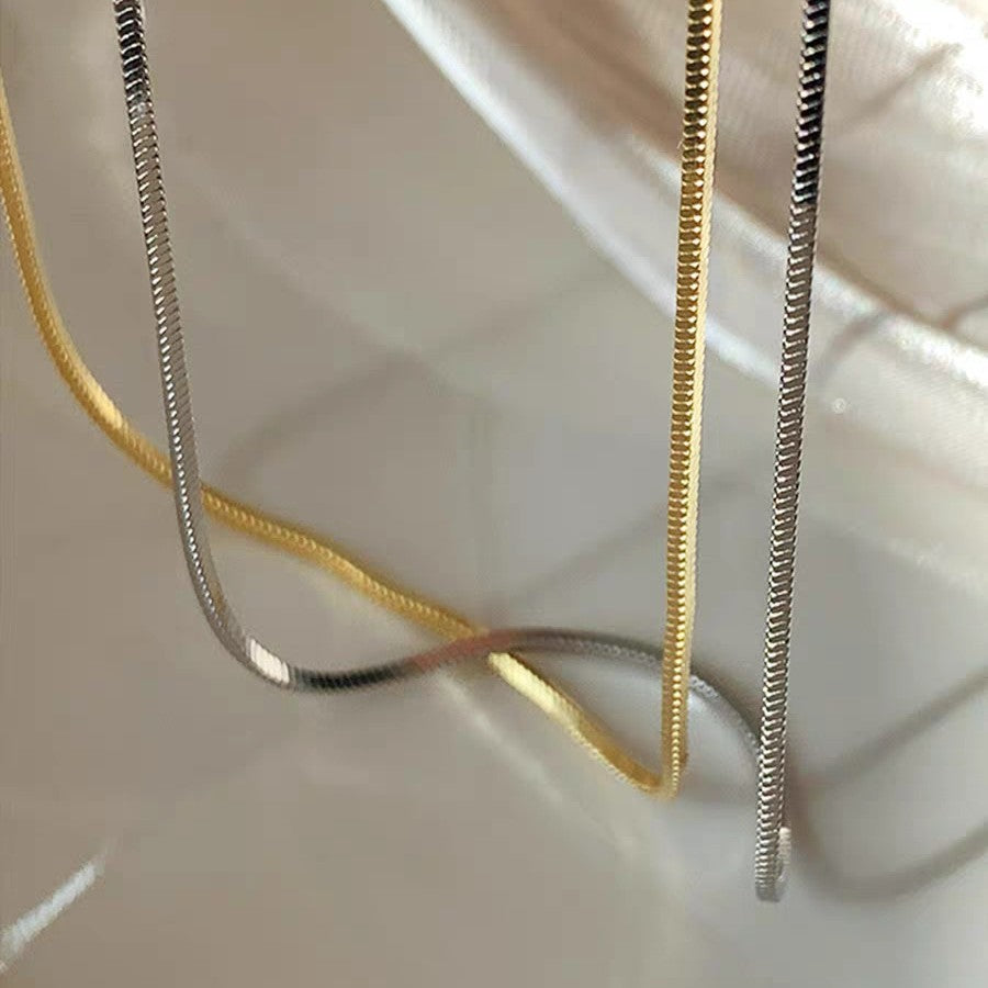Titanium Steel Gold Square Snake Bones Chain Plain Temperament Necklace