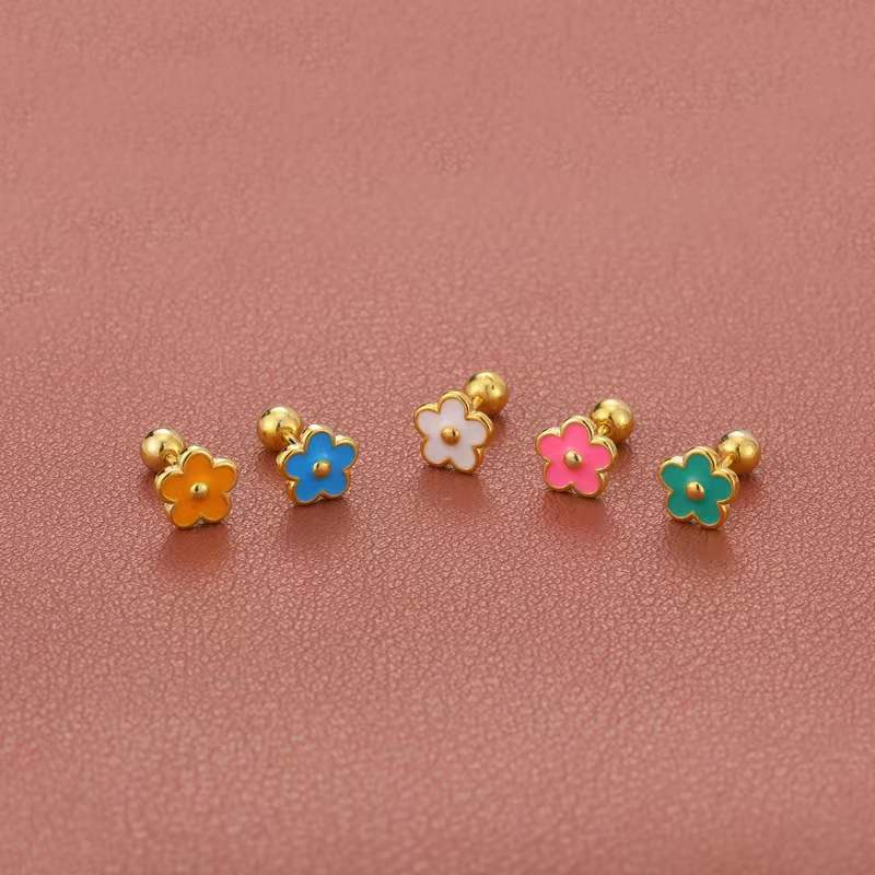 Screw Tightening Buckle Small Flower Female Temperament Five Petal Rings