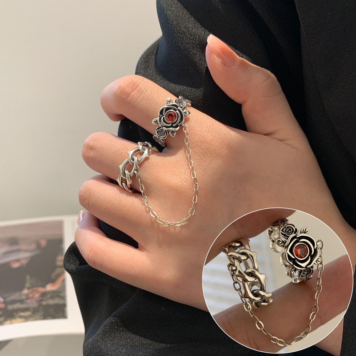 Fashion Dignified Sense Of Design Creative Retro Korean Type Chain Rings