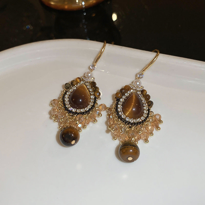 Women's Palace Style Sier Flower Light Luxury High-grade Design Sense Earrings