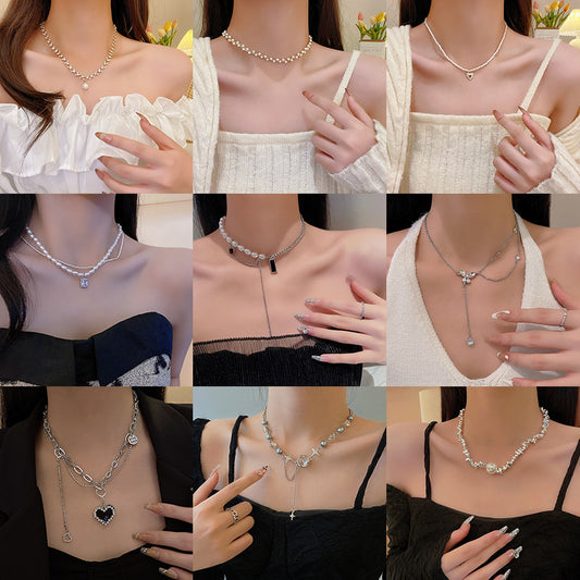 Trendy Titanium Steel Pearl Hot Style Long Sweater Chain Necklace