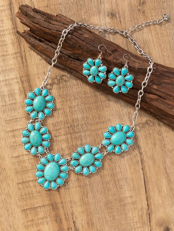 Retro Personalized Turquoise Flower Bohemian Chinese Style Earrings