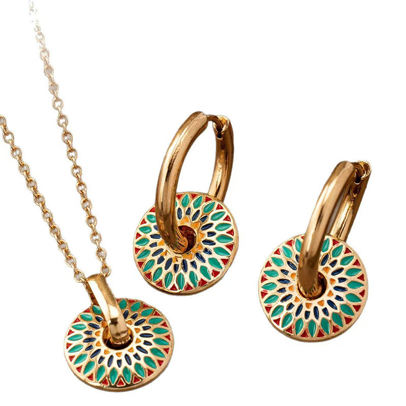 Painted Daisy Pattern Stylish Simple Personality Jewelry Set