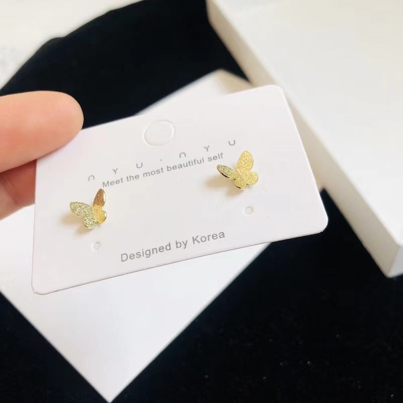 Korean Style Sier Mini Frosted Three-dimensional Butterfly Earrings