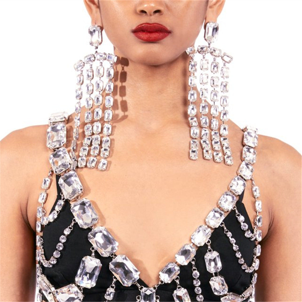 Women's Long Fringe Rhinestone Shiny Fashion Sexy Crystal Earrings