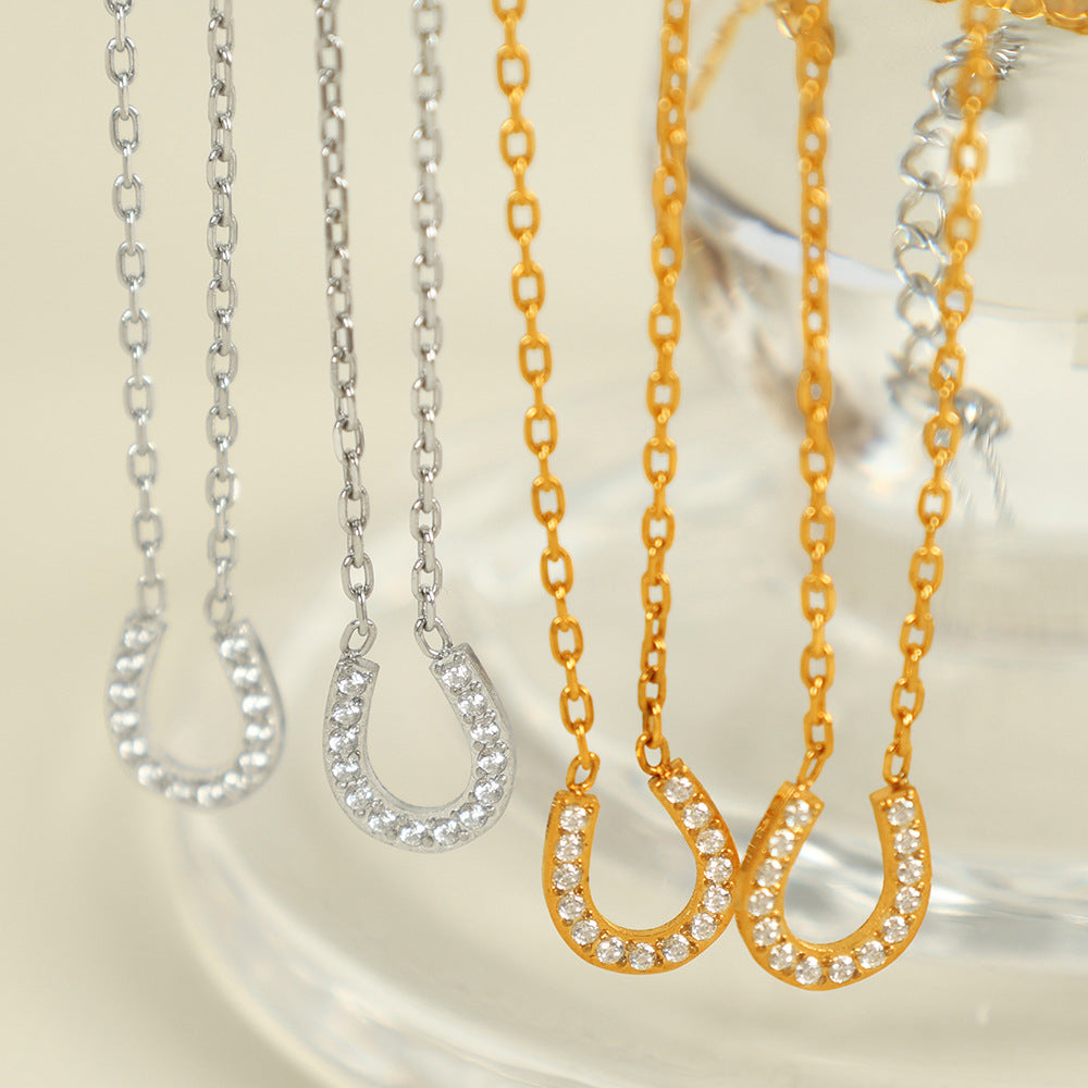 Female Titanium Steel Light Luxury Simplicity Design Full Diamond High-grade Necklaces