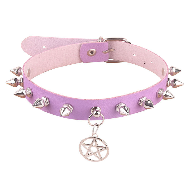 Women's Pentagram Alloy Leather Punk Hexagonal Pointed Collar