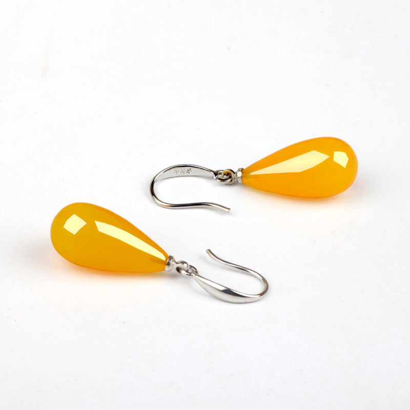 Women's Yellow Chicken Grease Old Honey Matching Wine Red Blood Amber Earrings