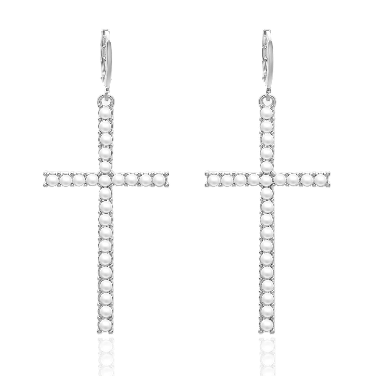 Elegant High-grade Cross Pearl Rhinestone Asymmetric Earrings