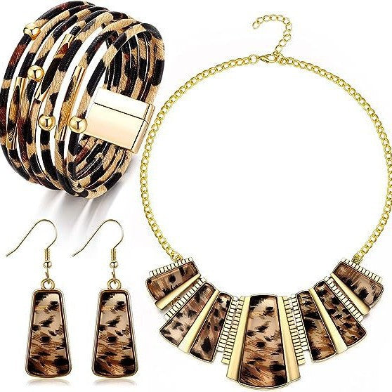 Women's Fashion Vintage Leopard Print Alloy Exaggerated Jewelry Set