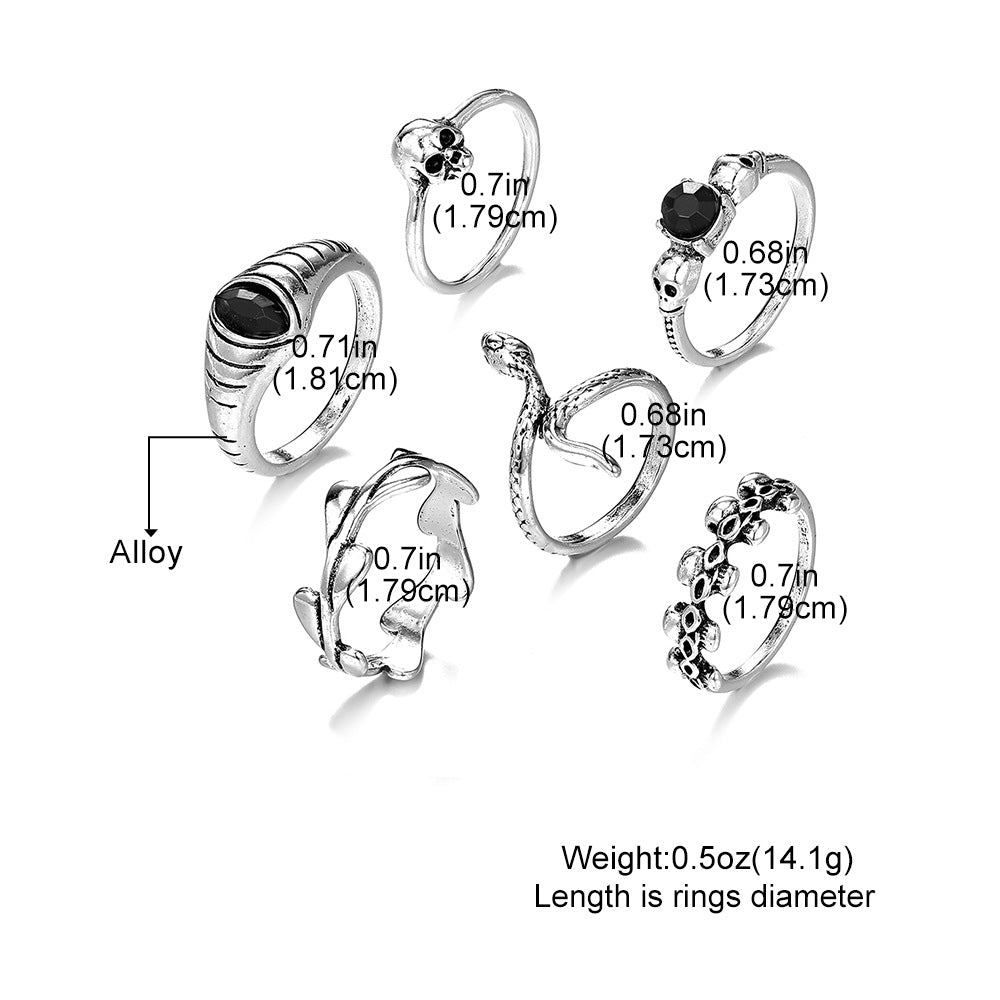 Skull Simulated Snakes Geometric Cross Fashion Retro Style Personality Ring