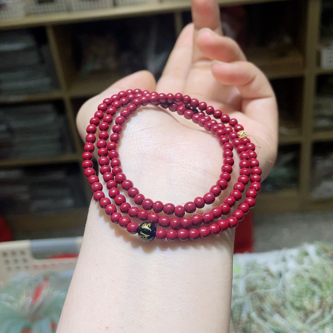 Women's Sand Round Beads With Black Agate Six Bracelets