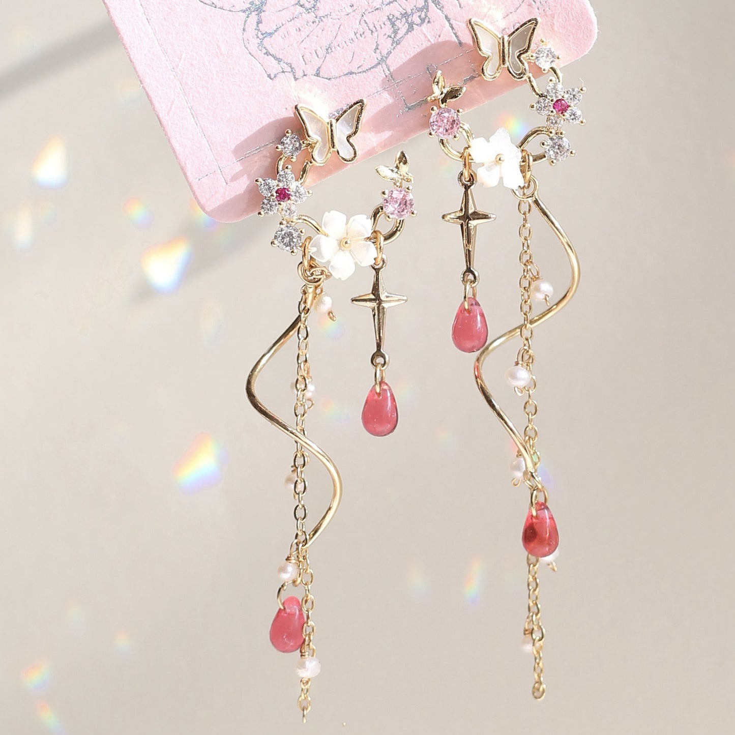 Fringe Collection Butterfly Fall Wisteria Flower Earrings