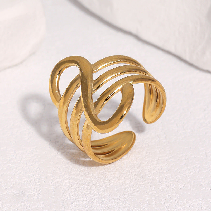 Minimalism Personality Design Stainless Steel Geometric Gold-plated High-grade Open Titanium Ring