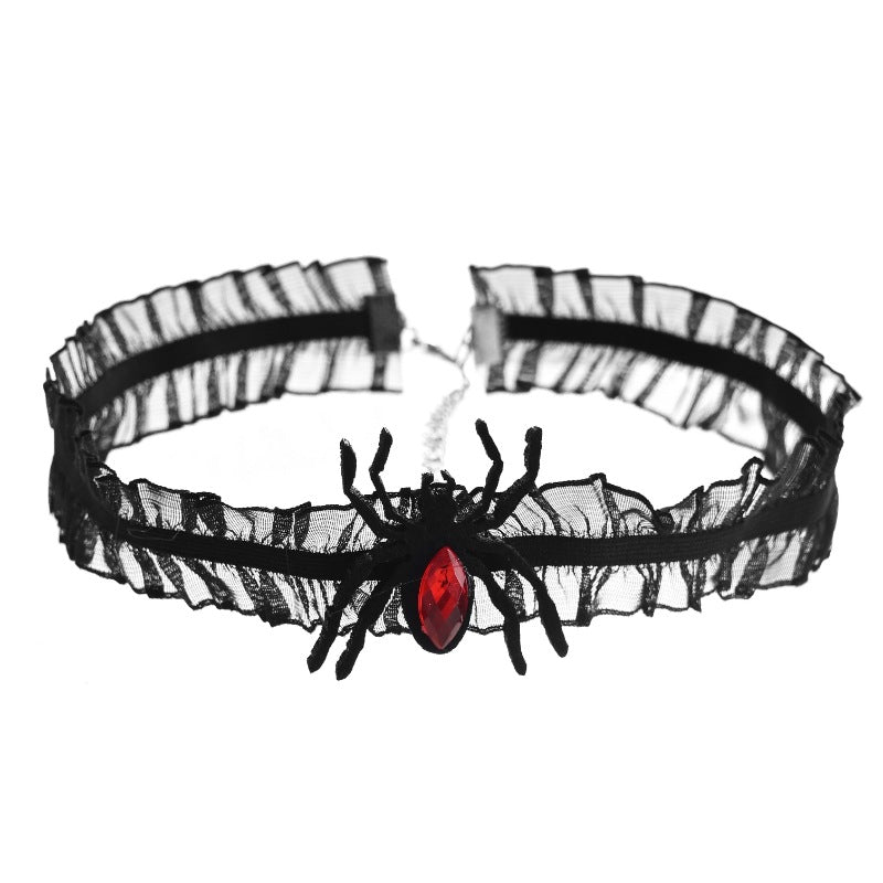 Halloween Spider Lace Fabric Rose Flower Dance Party Dark Collar