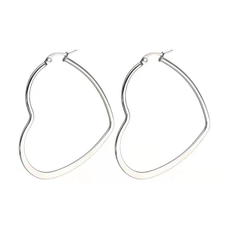 Coil Simple Love Heart Large Stainless Earrings