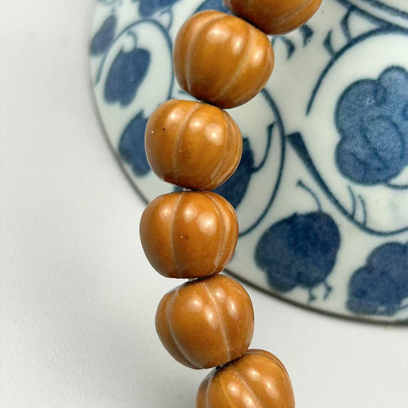 Women's & Men's Monkey Head Walnut Carved Pumpkin Small Single Bracelet