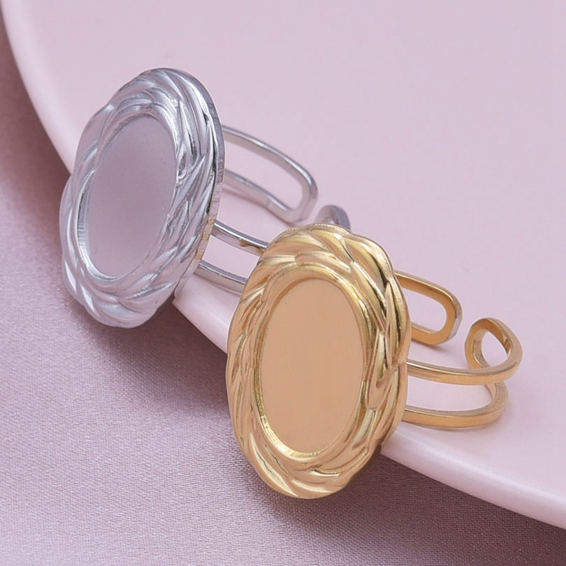 Women's & Men's Stainless Steel Titanium Geometric Oval Base Support Cold Rings