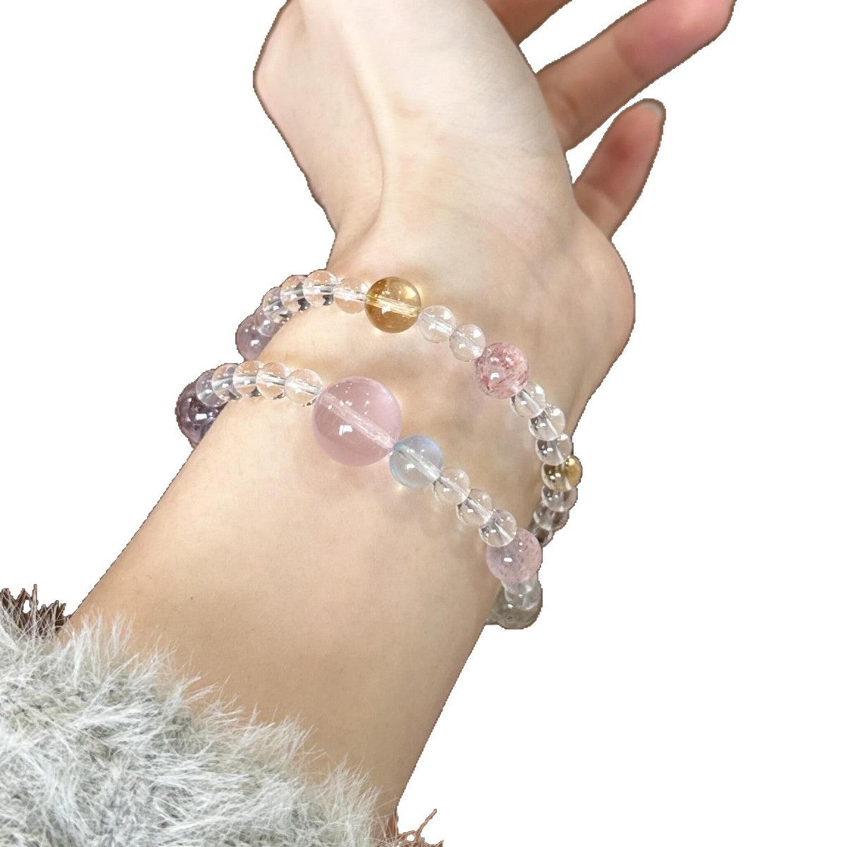 Stack Moon Chinese Natural Color Crystal Double Dopamine Temperament Bracelets