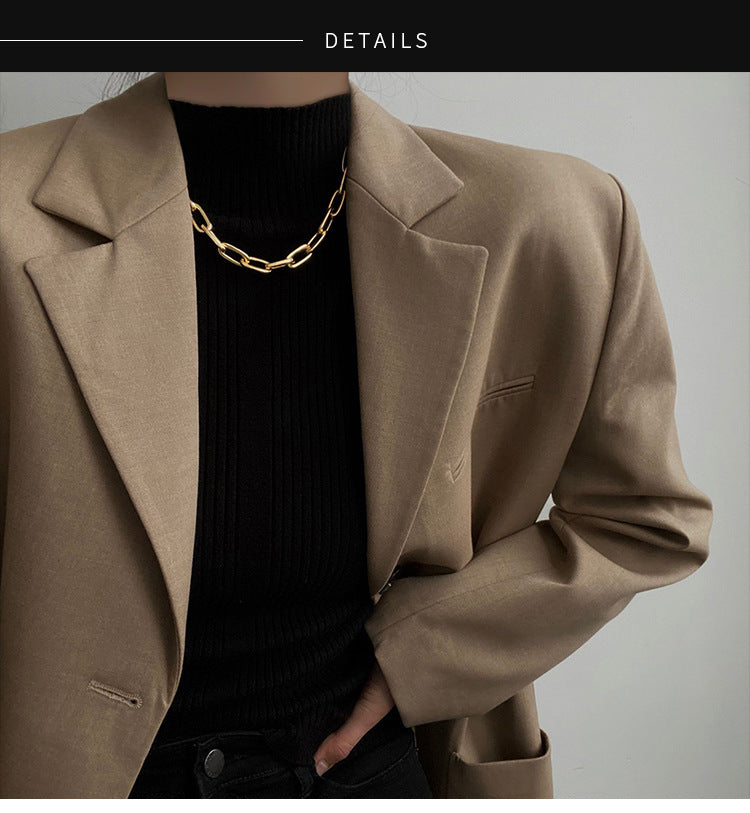 Women's Thick Chain Fashionable Light Luxury Minority Golden Decoration Clavicle Necklaces
