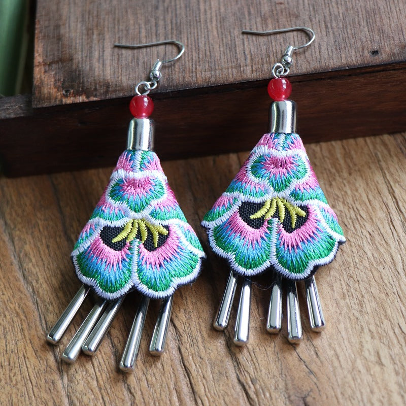 Yunnan National Style Embroidered Fabric Ethnic Earrings