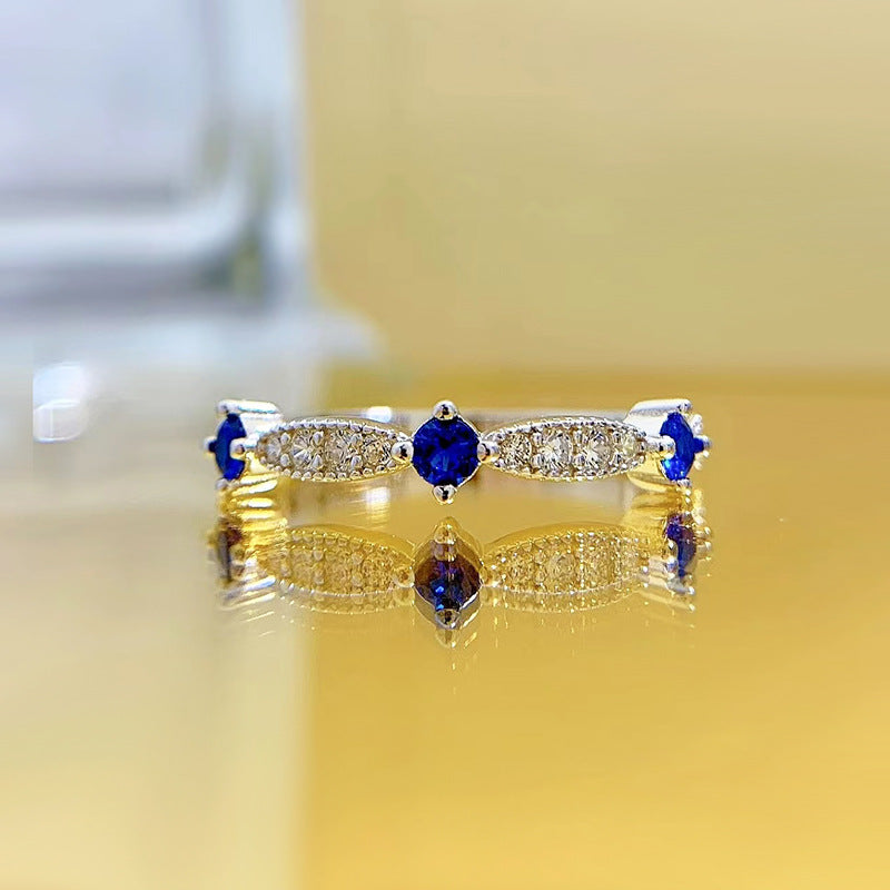 Golden Balls Treasure Sier Colorful Crystals Bow Fashion Simple Versatile Ring