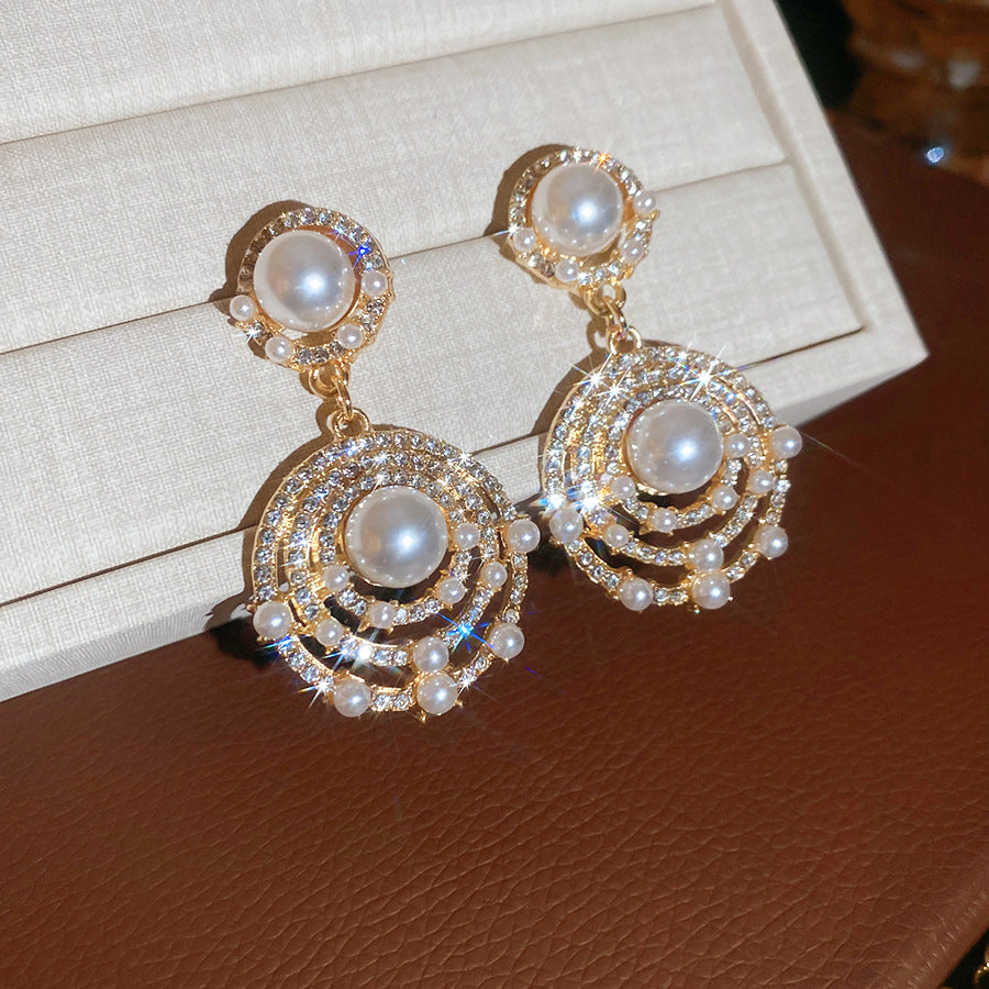 Round Pearl Ear Palace Style Elegant Graceful Light Luxury High Jewelry Set