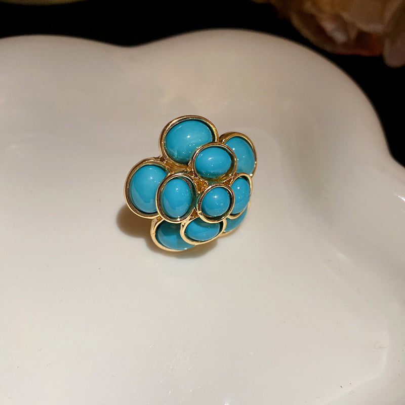 Women's Enamel Flower Open Golden Petal Design Rings
