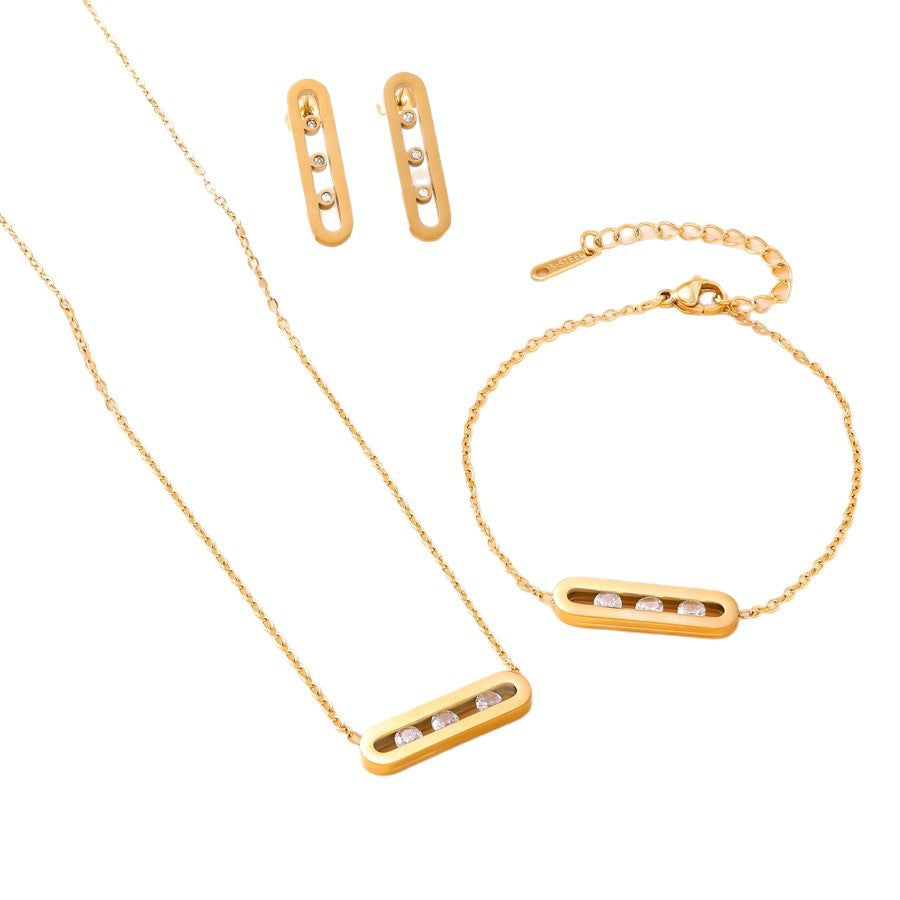 Gold-plated Stainless Steel Smart Zircon Suit Female Jewelry Set