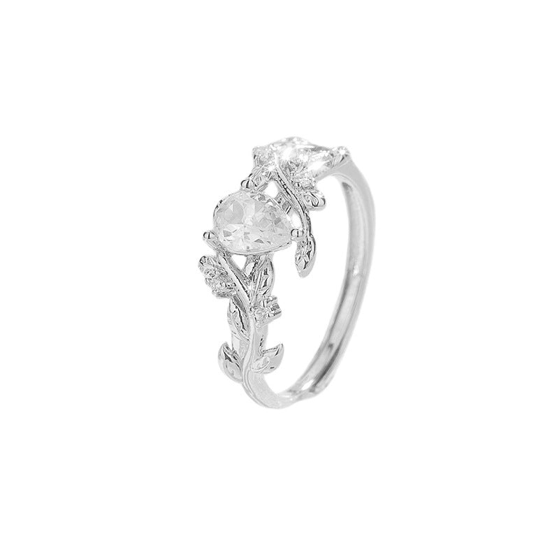 Zircon Twigs Light Luxury Bud Winding Leaves Ancient Charm Temperament Rings