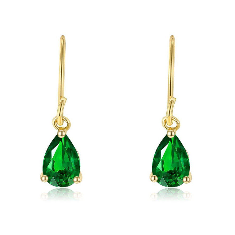 Best-selling Emerald Small Water Drop Western Style French Design Gilded Earrings