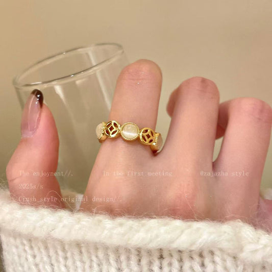 Gold Dynasty Five Coins Opal Female Light Luxury High Rings