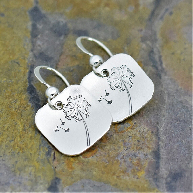 Women's Simple Retro Square Dandelion Personalized Fashion Earrings
