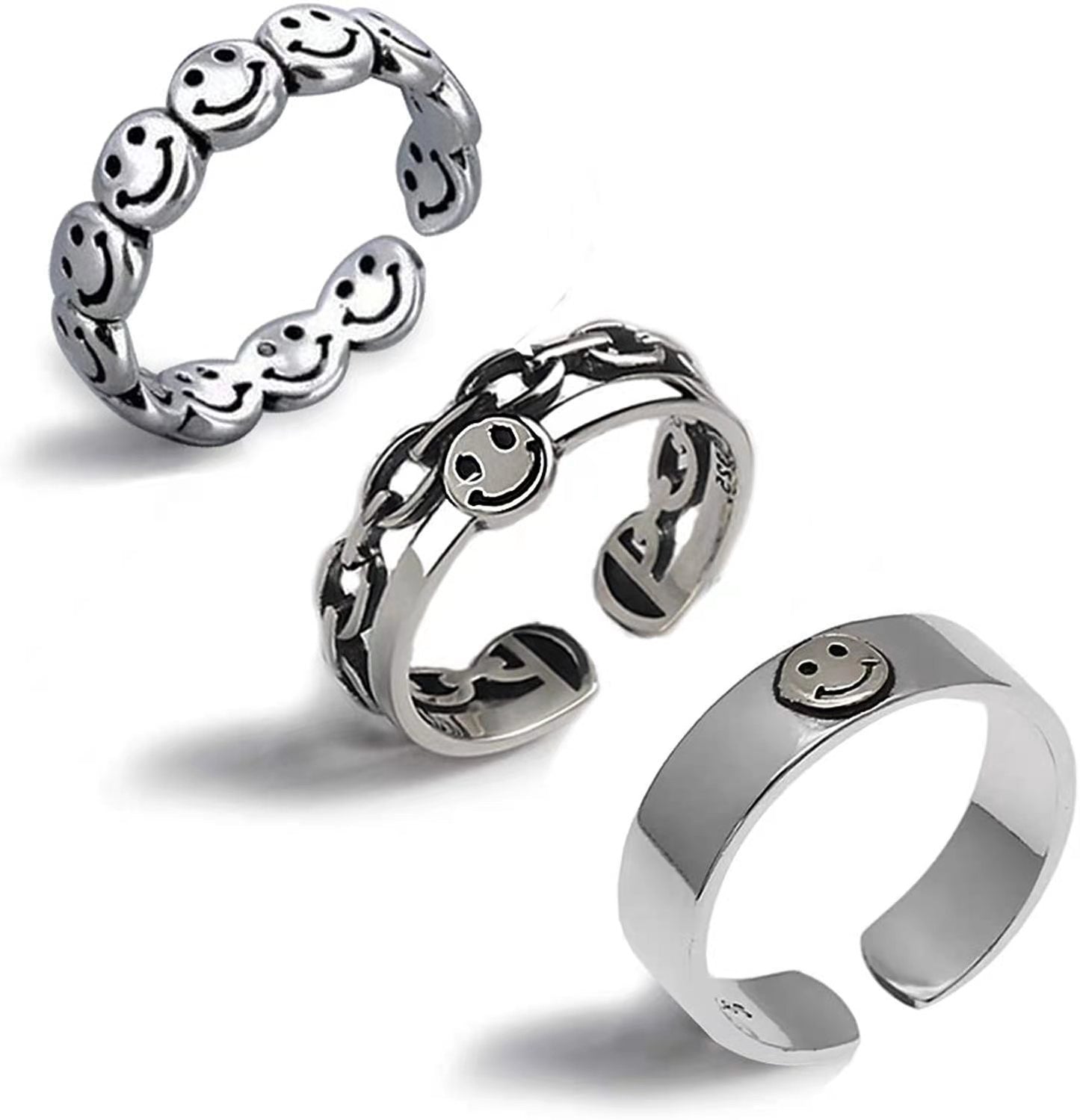 Smiley Face Three-piece Open Adjustable Source Rings