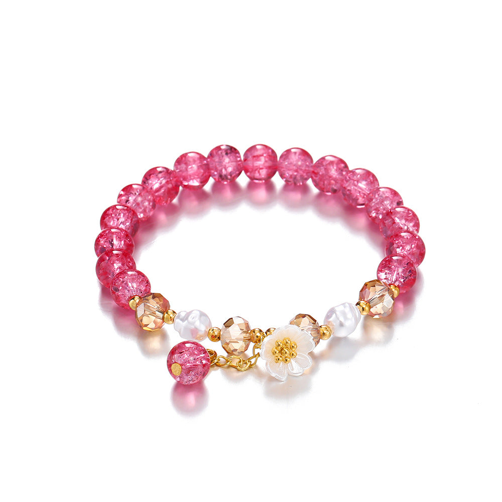 Children's Colored Glaze Glass Chipping Beads Camellia Beaded Bracelets