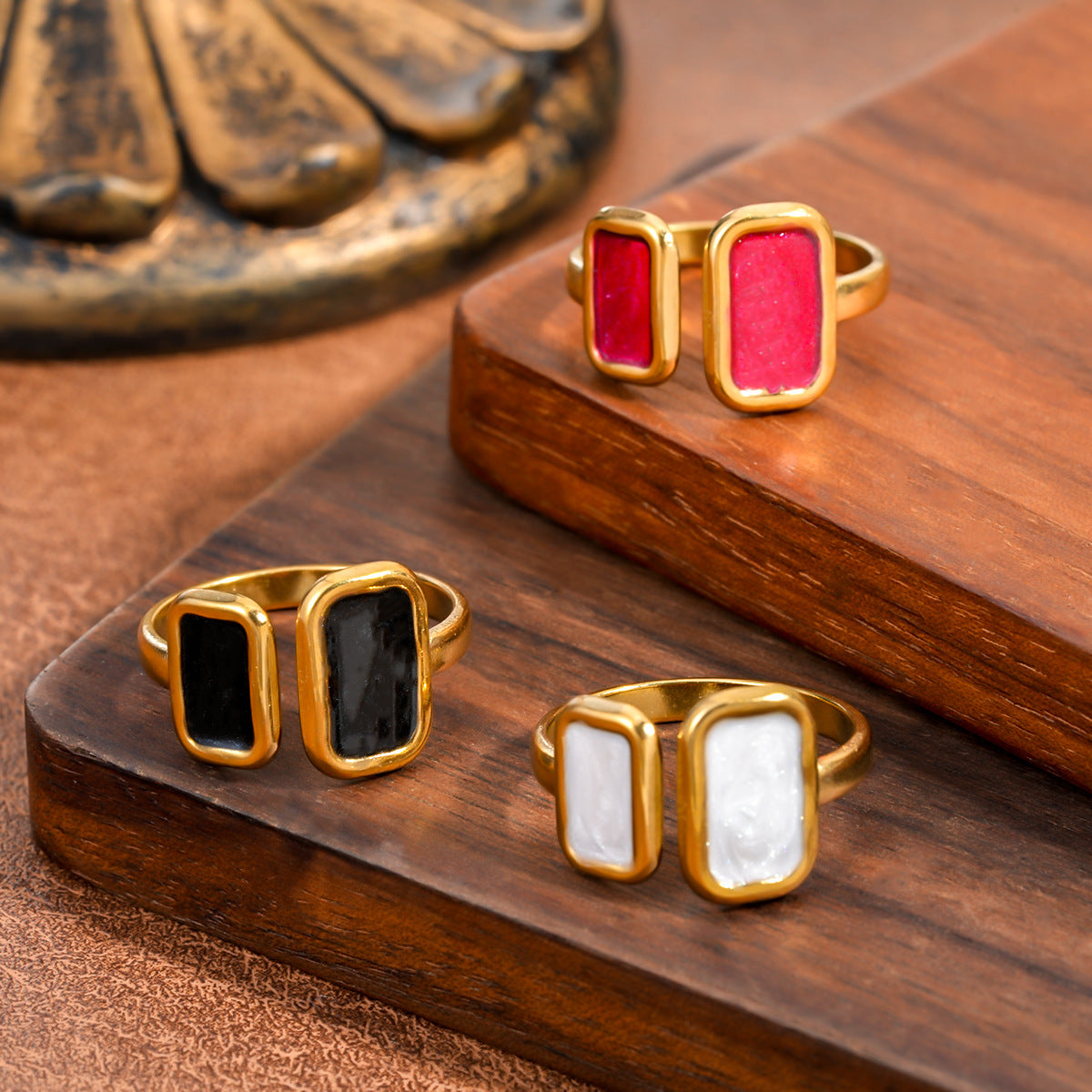 Women's Fashionable Temperamental Colorful Oil Stainless Steel Gold-plated Adjustable Opening Titanium Rings
