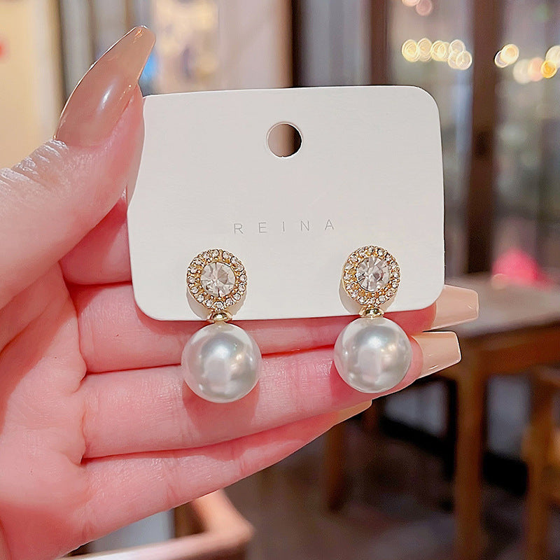 Sier Needle Zircon Pearl Advanced Fashion Bowknot Retro Earrings